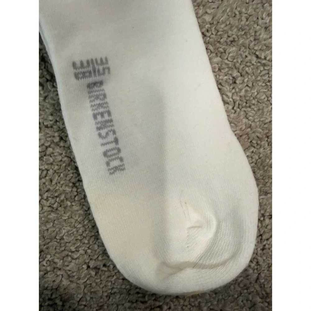 Birkenstock Crew Socks White‎ Taupe Grey Colorblock Metal Logo Button Size 35 EU